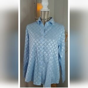 Soft Surroundings Top La Fleur Blue Button Down  Long Sleeve Blouse Shirt XS